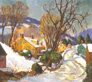 Fern Isabel Coppedge (1883–1951), Road to Lumberville, 1938, Oil on canvas, H.18.125 x W. 20.125 inches, James A. Michener Art Museum, Gift of Ruth Purcell Conn and William R. Conn.