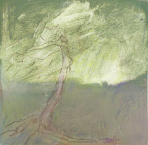 Barbara Schaff born 1941, “Farm Series #5, Storm””, 12x12, oil pastel, acrylic on paper, Collection of the artist